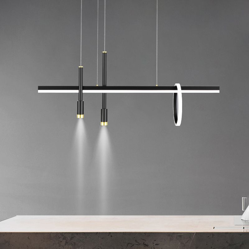 Luce a ciondolo a LED LED LINEAR BLACE Light a soffitto in ferro battuto in stile moderno con tonalità in alluminio