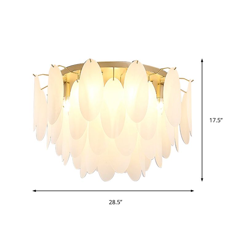 Feather-Shaped Flush Mount Lamp Contemporary White Glass 22.5"/28" Wide 6 Lights Living Room Flush Ceiling Light Fixture