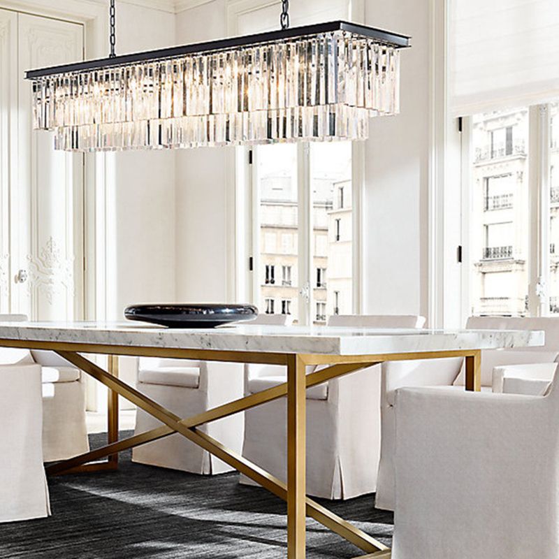 Colgante de cristal rectángulo colgante lineal comedor moderno de la isla de la isla de la isla
