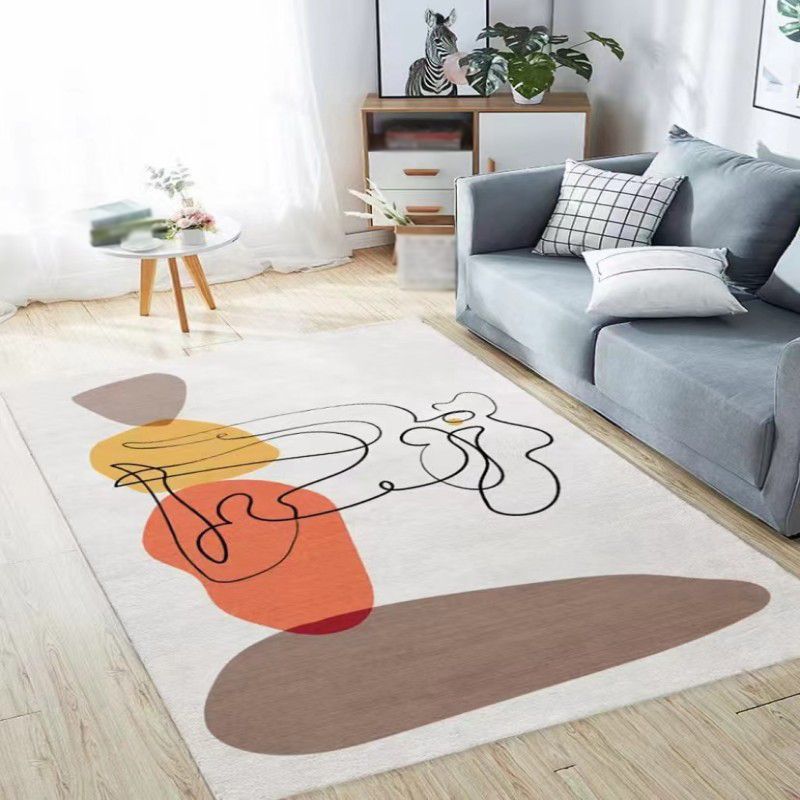 Orange Modern Rug Polyester Abstract Print Rug Stain Resistant Rug for Drawing Room
