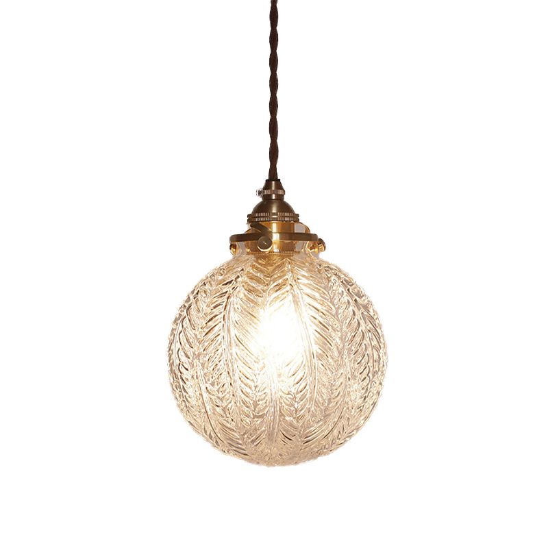 Lámpara de luz colgante colonial global 1 cabeza/humo kit de lámpara colgante de vidrio gris con diseño de plumas