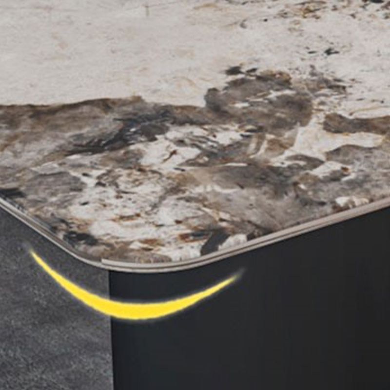 Rectangle Black Base Dining Site Table Modern Stone Double Pedestal Table