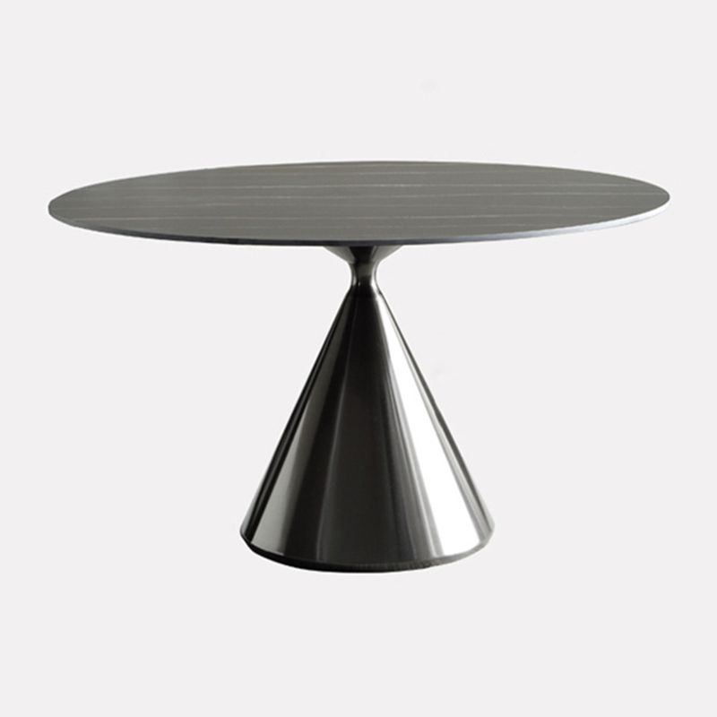 Sintered Stone Modern Round Dining Table Black Stone Top Table with Pedestal