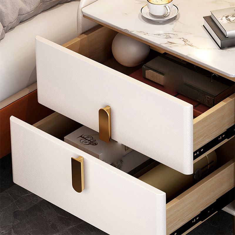 Modern Night Table Drawer Storage Stone Nightstand with Legs for Bedroom