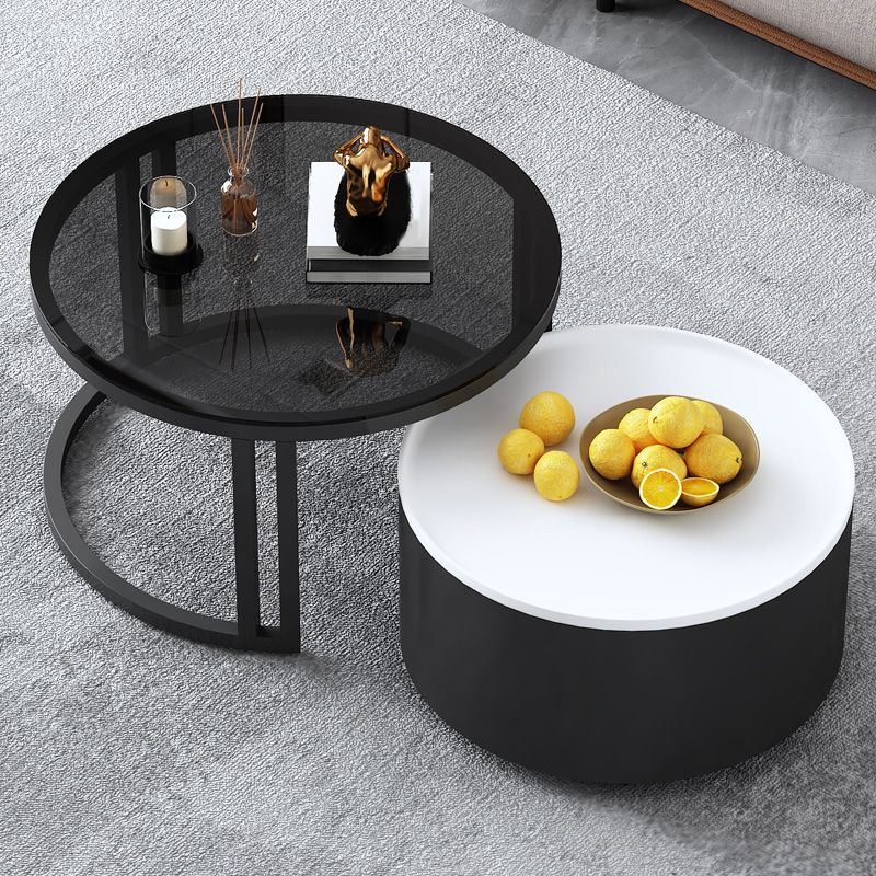 Modern Style Wooden&tempered Glass Top Circular Nested Coffee Table