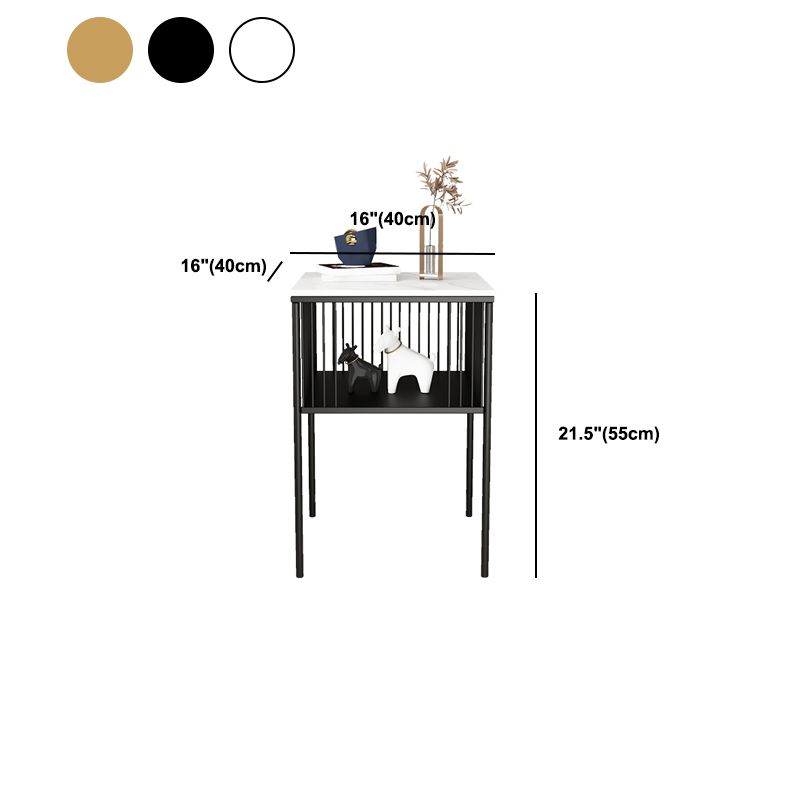 Modernistic Metal 4 Legs End Table Square Slate Top End Table