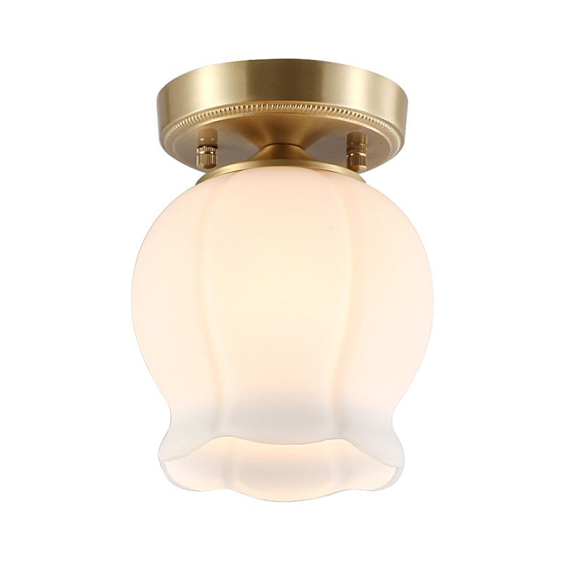 Antieke geribbelde knop semi -gemonteerde verlichting 1 lamp room glazen plafondlamp in messing