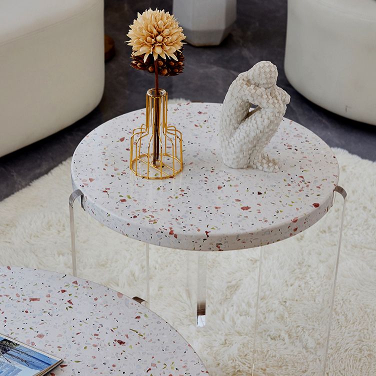 Contemporary Round Terrazzo Cocktail Table Metal/Acrylic 3 Legs Coffee Table