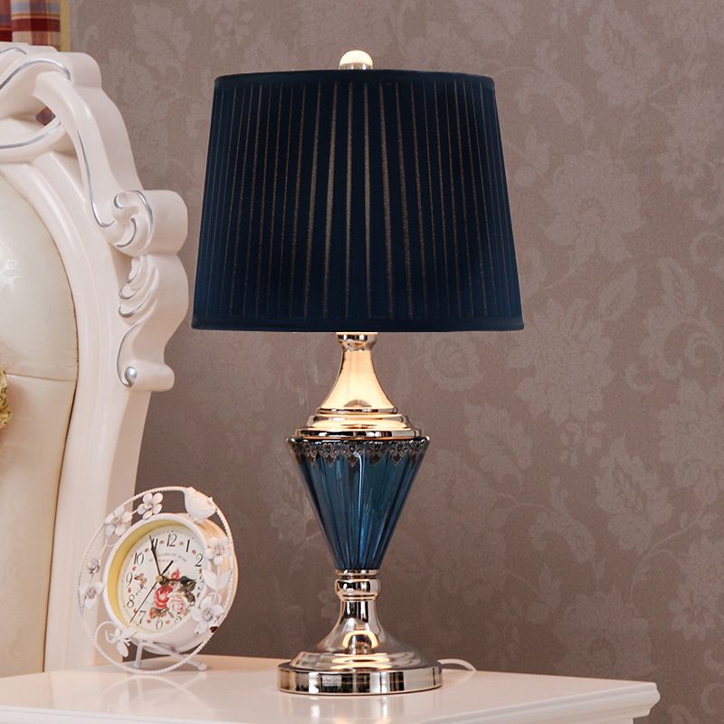 Zwarte vat schaduw nachttafel lamp vintage stijl geplooide stof 1 bol slaapkamer bureau licht