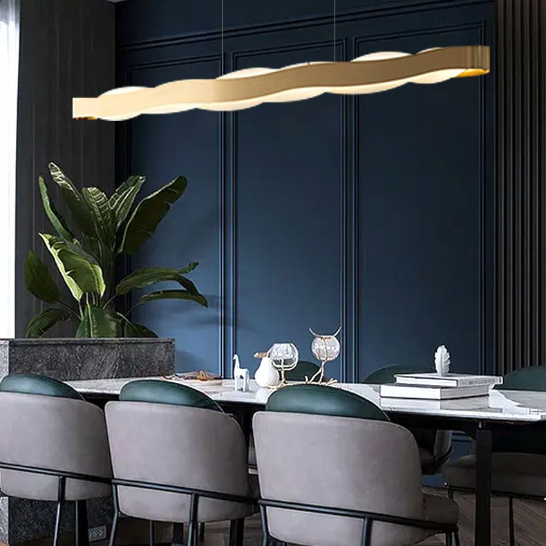 Linear Shape Pendant Lighting Modern Style Metal 2 Lights Hanging Lamp in Gold