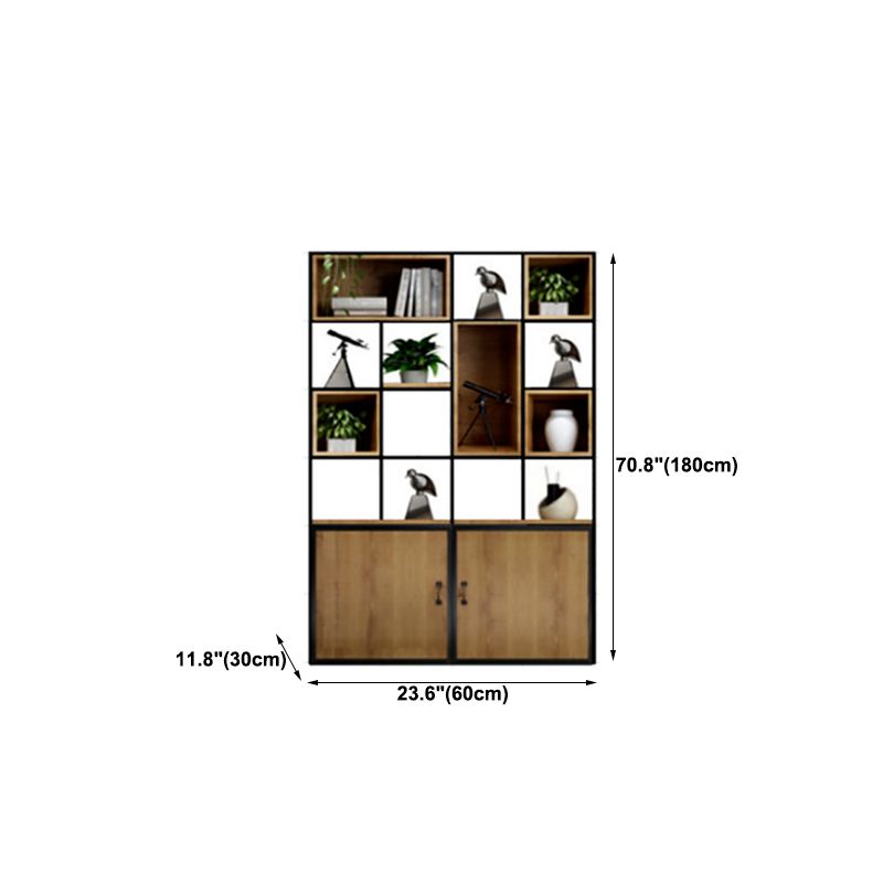 Modern Bookshelf Wood and Metal Multi Layer Shelf Etagere Bookcase for Living Room