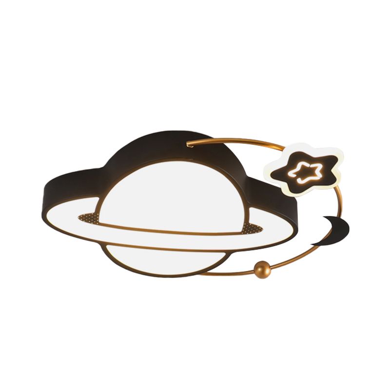 Acrylic Planet Flush Mount Lighting Modern LED Black Ceiling Light Fixture with Moon and Star Design