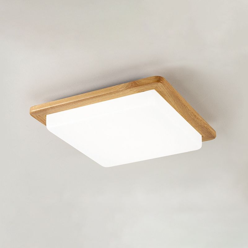 Minimalist LED Flush Ceiling Light Fixture Wood Square Flush Mount Light with Wood Shade