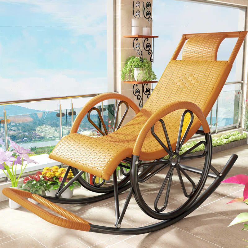 Mid-Century Modern Rattan Rocking Chair Metal Rocking Chair for Living Room