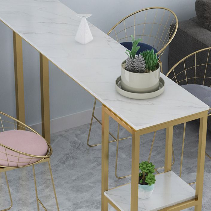 White Stone Top Pub Table with Storage Glam Bistro Table for Living Room