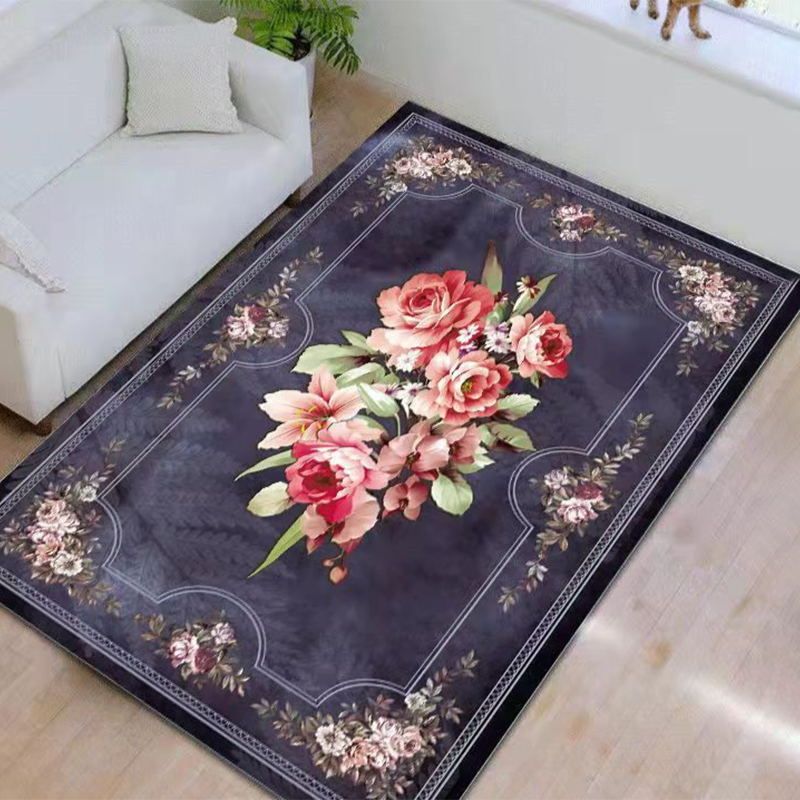 Navy Living Room Rug Modern Medallion Area Rug Polyester Washable Carpet for Home Decor