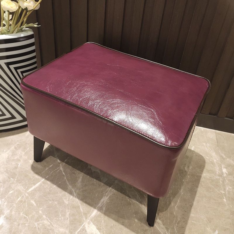 Mid-Century Modern Pouf Ottoman Faux Leather Upholstered Rectangle Ottoman with Chair Legs