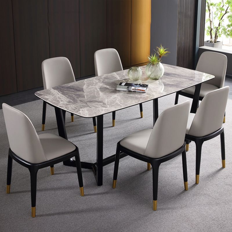 Leather Industrial Restaurant Side Chair Parsons Gray Dining Chair with Black Legs