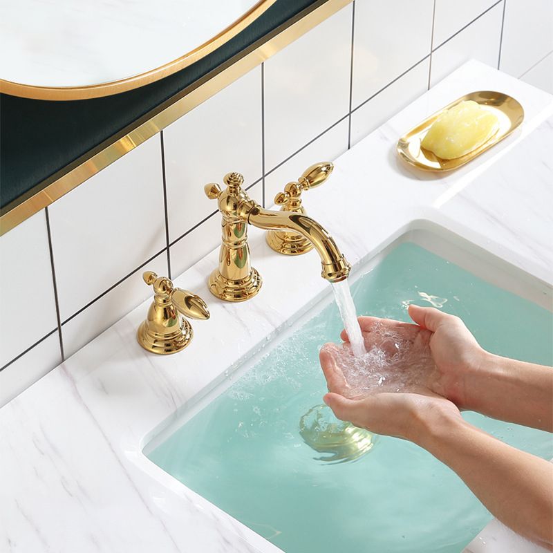 European Style Widespread Basin Faucet Brass 2 Handle Bathroom Vessel Faucet with Hoses