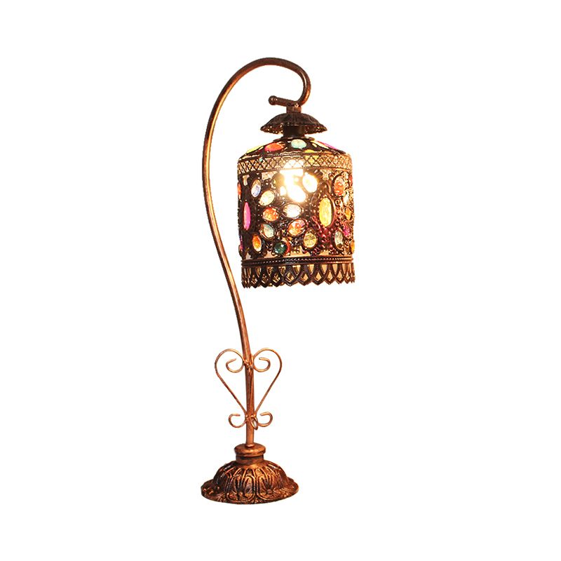 Mesa de cobre de metal Luz Cilíndrica 1 Lámpara de parada de noche bohemia para sala de estar