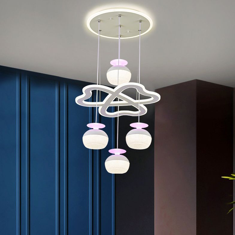 Modern 5-licht hanglamp Licht armatuur Wit wijnglas en klaver multi-plafondlicht met acrylschaduw