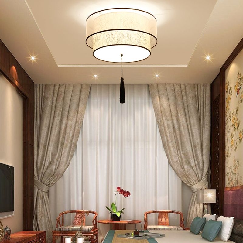 Geometric Living Room Flush Mount Ceiling Light Fixture Fabric Modern Flush Mount Lamp in White