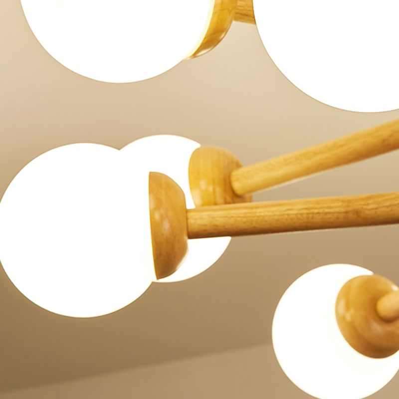 Modern Style Wooden Chandelier Ceiling Hanging Light Fixture with Glass Shade