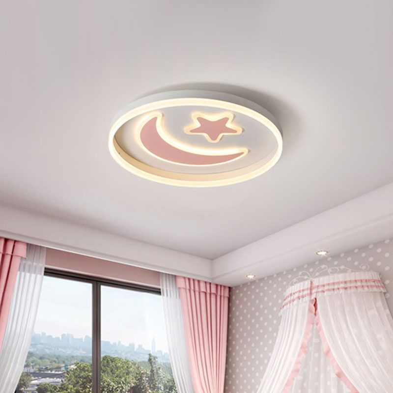 Éclairage LED encastré pour chambre à coucher, luminaire encastré blanc/rose/bleu pour enfants avec abat-jour en acrylique lune et étoile