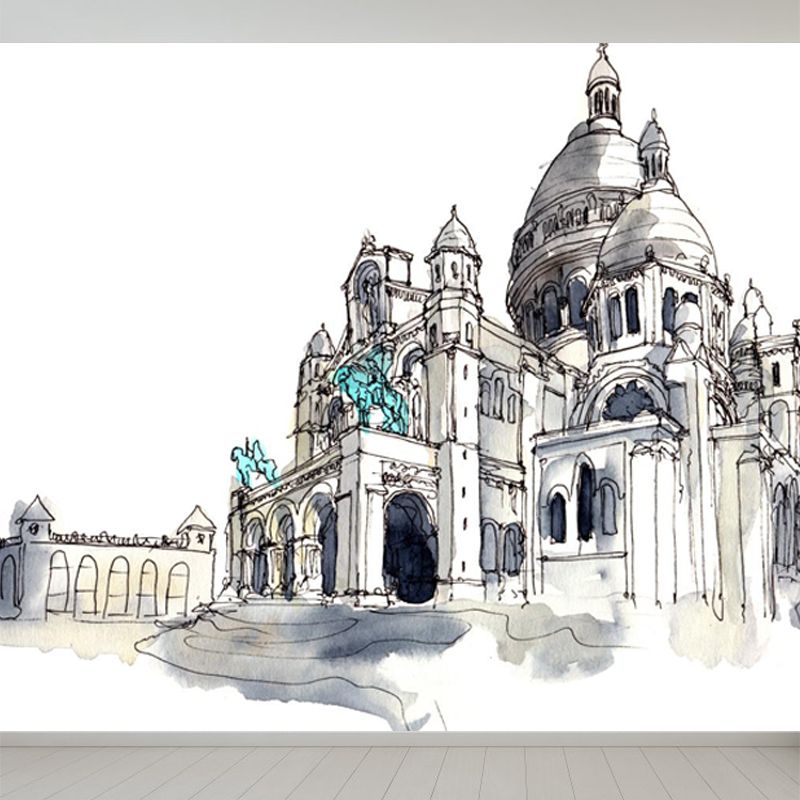 Stain Resistant Architecture View Mural Non-Woven Contemporary Wall Covering for Kitchen