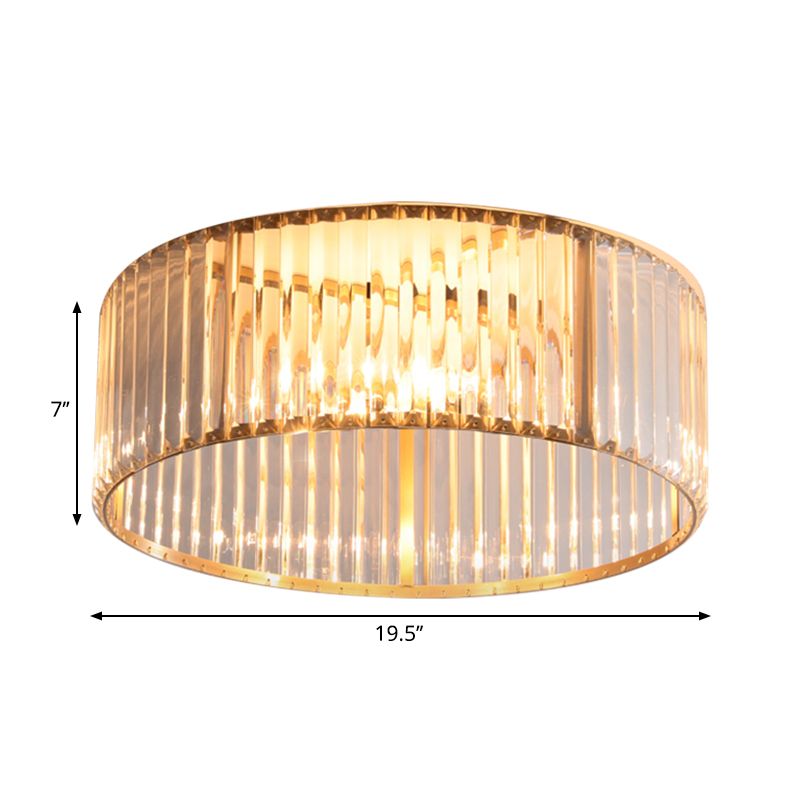 16"/19.5" Wide Circular Ceiling Mounted Light Mid-Century Metal and Crystal 4/5 Heads Flush Mount Light Fixture in Brass