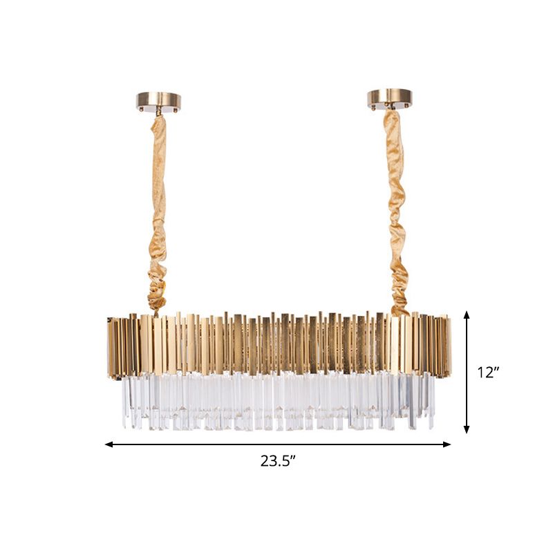 Post-Modern Oblong Island Lamp 6/8-Light Crystal Rods Pendant Lighting in Gold, 23.5"/31.5" Wide
