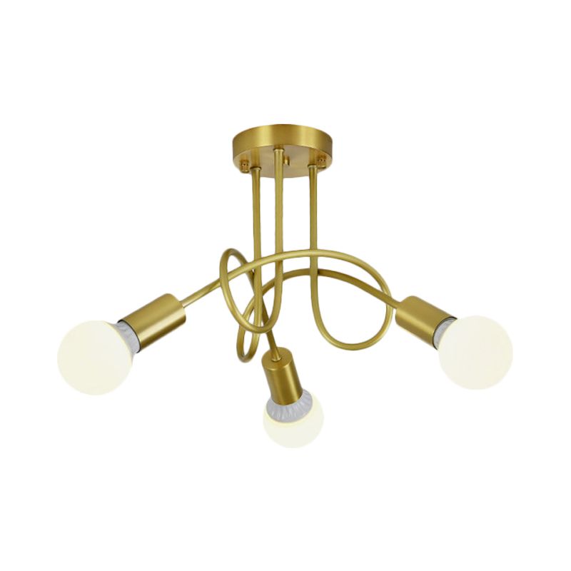 Colonial Sputnik Ceiling Flush Mount 3/4/5-Light Metal Semi Flush in Gold with Orb Opal Glass Shade