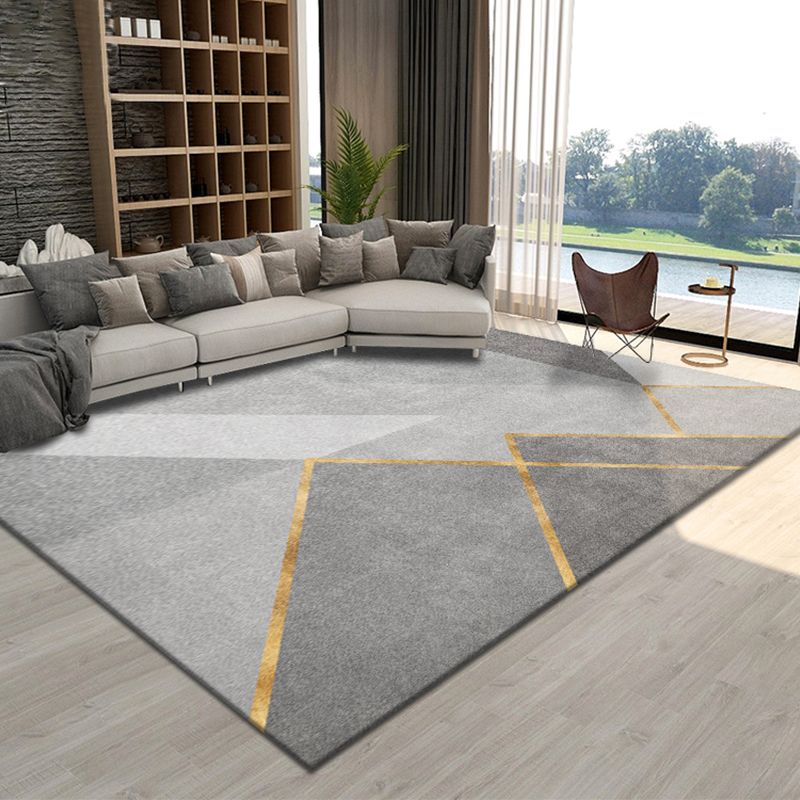 Blue Living Room Rug Geometric Print Polyester Area Rug Non-Slip Backing Area Carpet