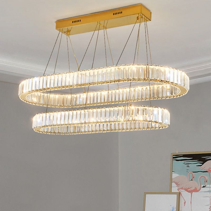 Crystal LED Island Light Fixture Contemporary Gold Suspension Lamp for Dining Room