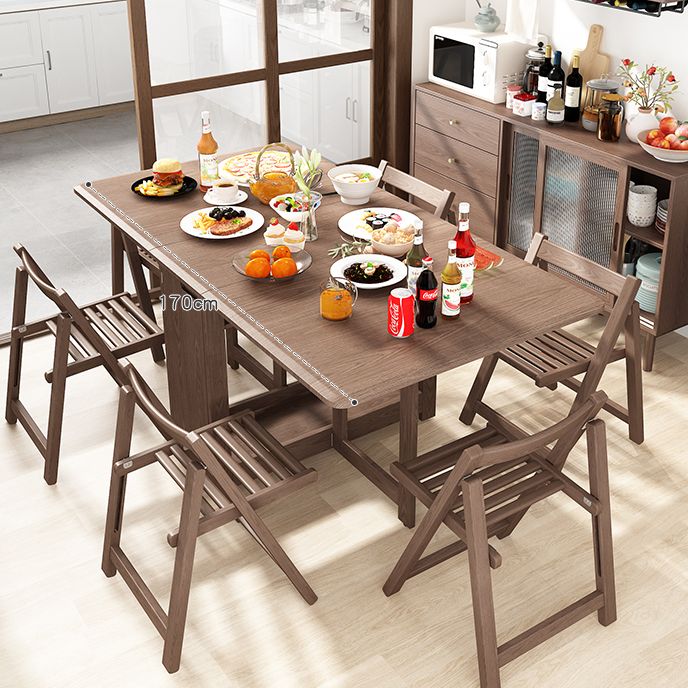 Mid-Century Modern Dining Table Rectangle Solid Wood Drop-Leaf Dining Table