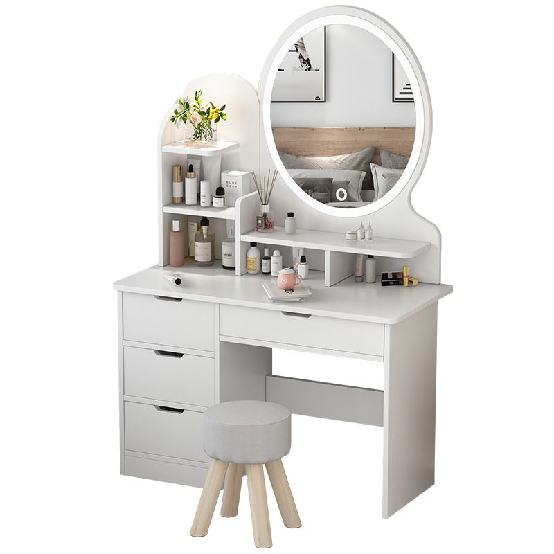 Wooden Vanity with Drawers and Shelves Vanity Makeup Table with Mirror