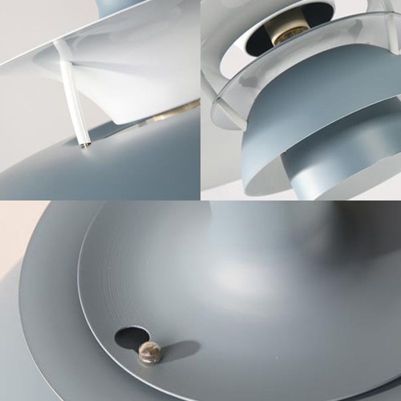 3 Layers Pendant Light with Flared Shade Macaron Style Aluminum 1 Light Black/Gray Hanging Lamp, 12"/16" Wide