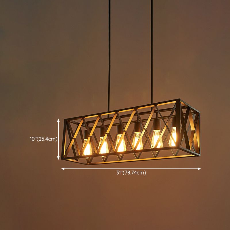 4 / 6 - Light Dark Black Kitchen Island Fixture Industrial Iron Rectangle Ceiling Pendant