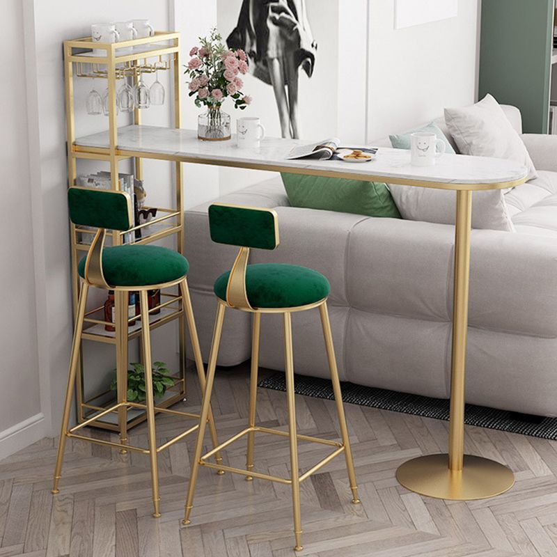 Faux Marble Bistro Bar Table Rectangle Metal Base Bar Table with Shelves