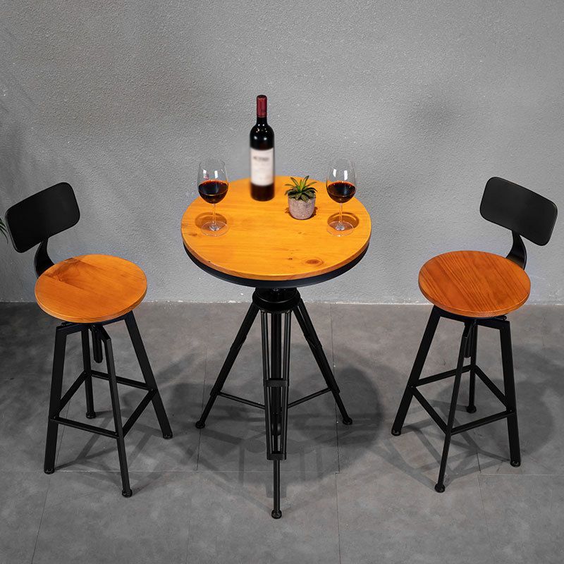 Swivel Solid Wood Bar Stool Adjustable Height Industrial Barstool for Coffee Shop