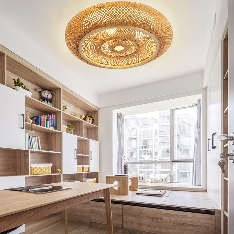 Plafonniers à montage encastré à tambour arrondi japonais plafonnier à montage encastré en bambou pour chambre à coucher