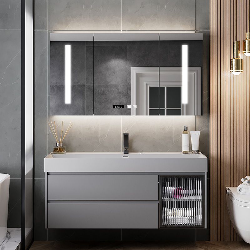 Contemporary Vanity Sink Wooden Wall-Mounted Bathroom Vanity Cabinet in Gray