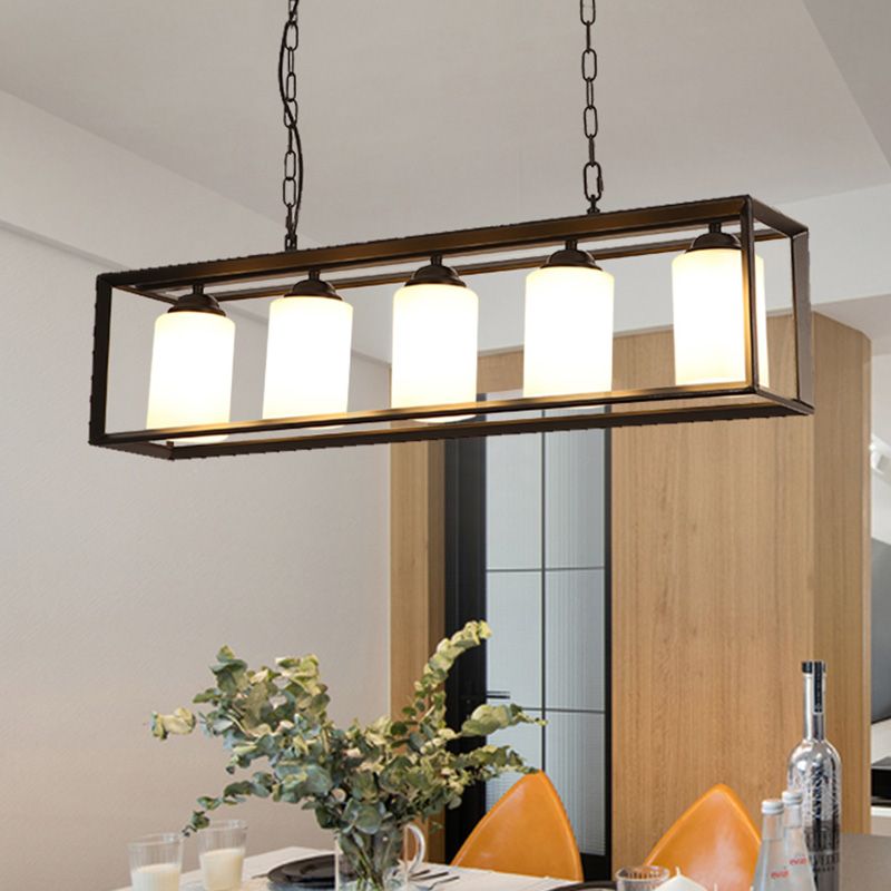 Lampada isola nere/ottone da 5/6, lampada tradizionale a sospensione rettangolare di vetro opale