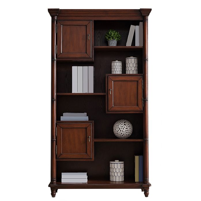 Solid Wood Brown Cabinet 70.9" Tall Mid-Century Modern Accent Cabinet with 3 Doors