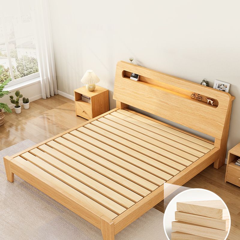 Panel Standard Bed in Natural Solid Wood Bed with Rectangular Headboard