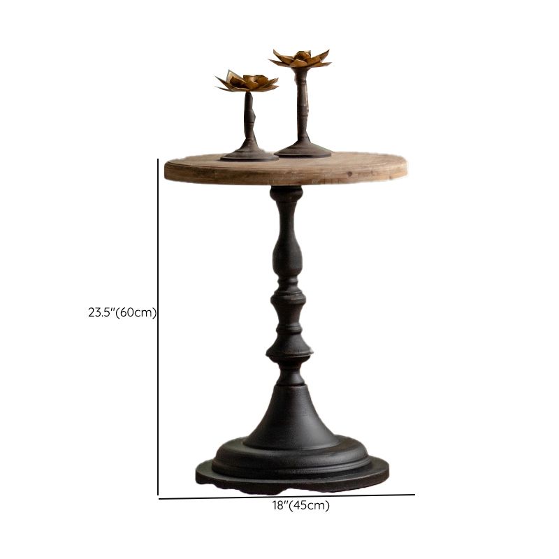 Wood Round Top Side Table Distressed Iron Pedestal End Table
