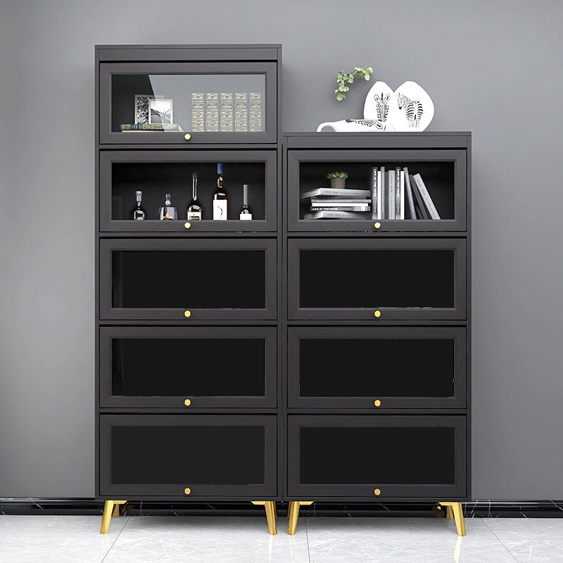 Modern 11.81" W Wooden Side Cabinet with Glass Doors in Black