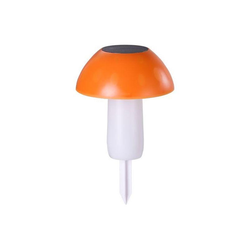 Orange Mushroom Solar Stake Lamp Cartoon Plastic LED Pathway Light for Courtyard
