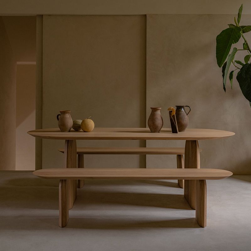 Oval Solid Wood Dining Table Casual Double Pedestal Table for Dining Room