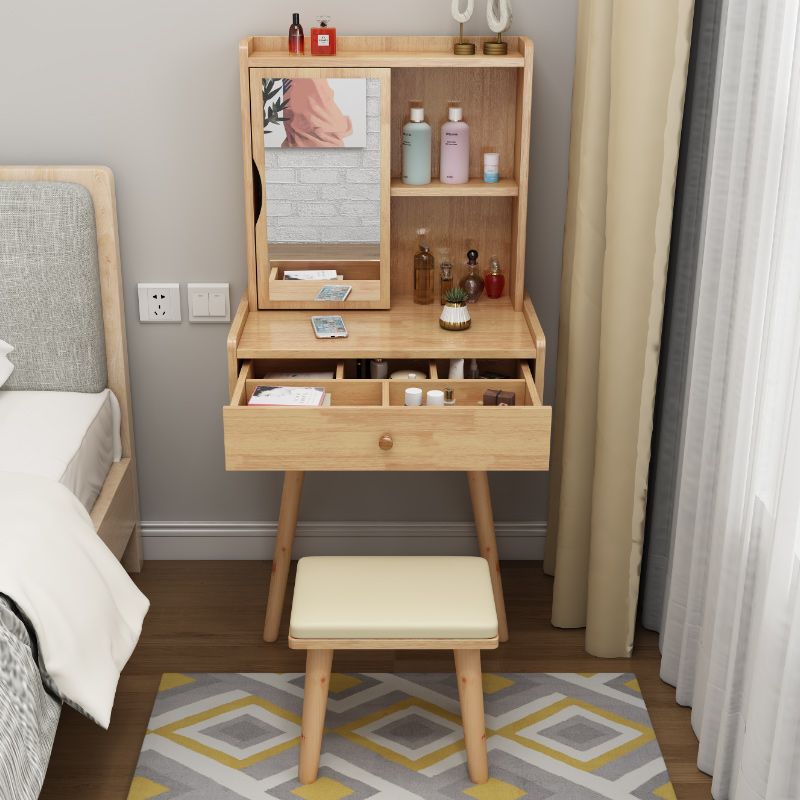 Scandinavian Dressing Table with Mirror and Drawer Solid Wood